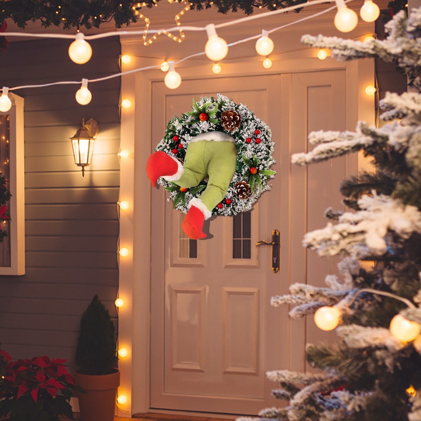 Cotton Linen Christmas Thief Burlap Stealer Design Pendant Hanging Ornament Home Front Door Wreath Hoop Xmas Decoration