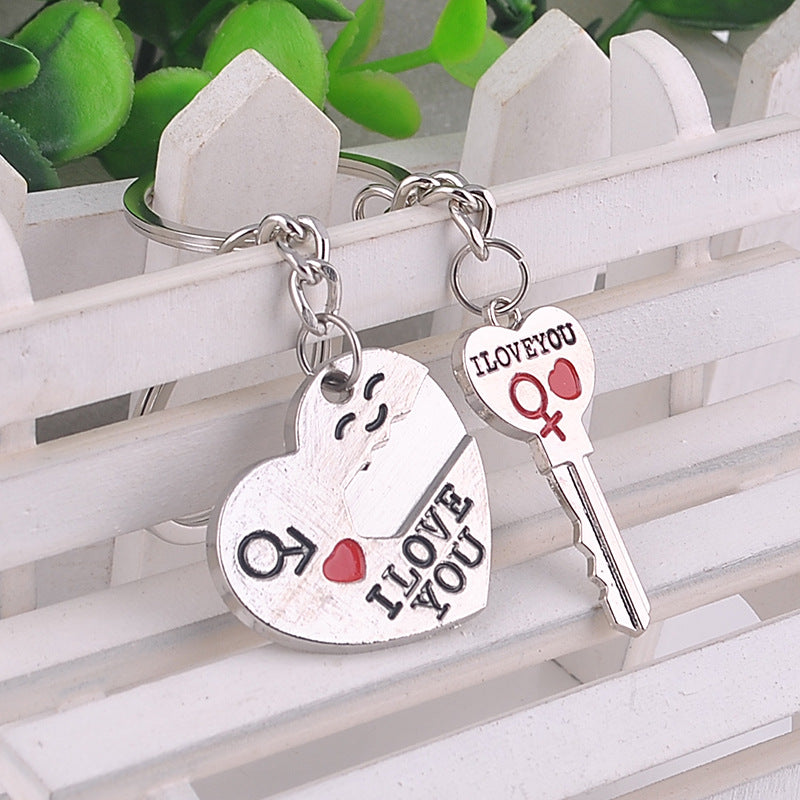 Heart-shaped Keychain English Secret Love Keychain Couple Keychain