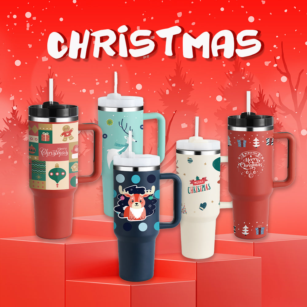 Christmas Thermal Mug 40oz Straw Coffee Insulation Cup With Handle Portable Car Stainless Steel Water Bottle LargeCapacity Travel BPA Free Thermal Mug