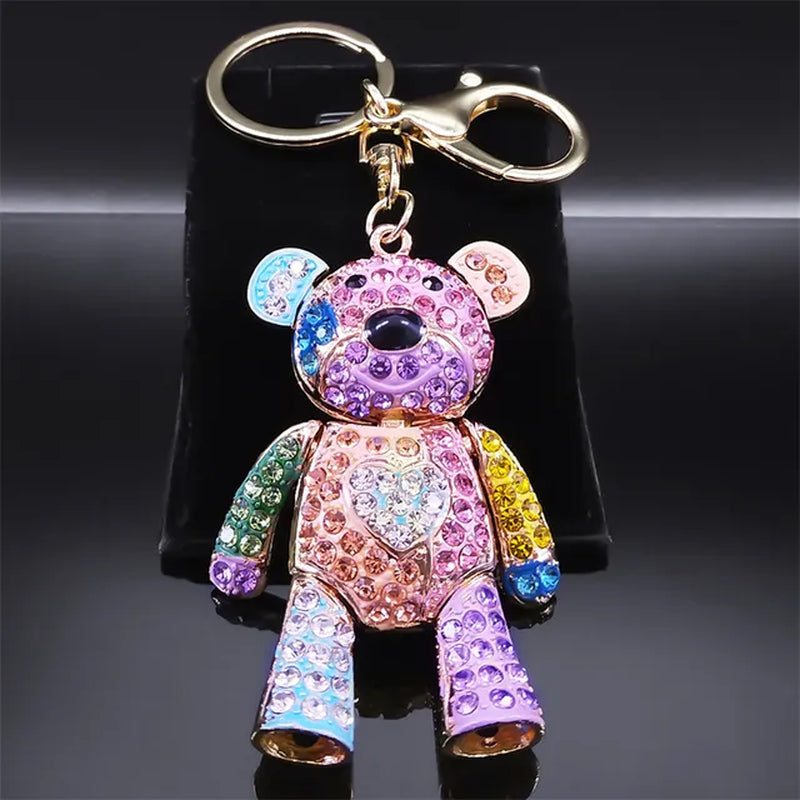 Cute Sweet Colorful Full Crystal Big Bear Key Chain Alloy Rhinestone Fashion Bag Accessories Keyring Jewelry Wholesale N9029