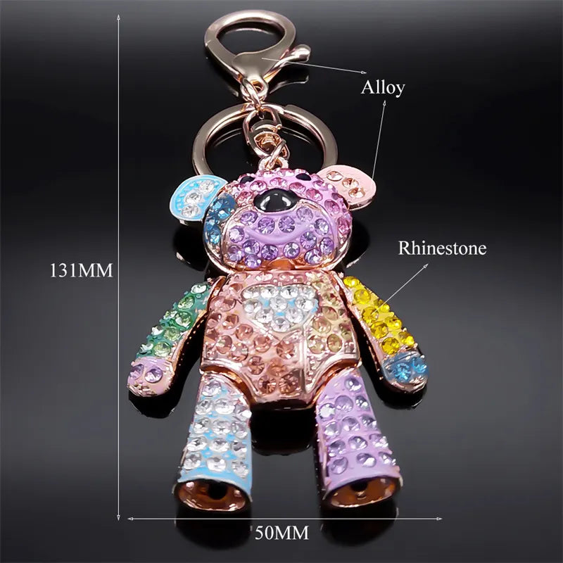 Cute Sweet Colorful Full Crystal Big Bear Key Chain Alloy Rhinestone Fashion Bag Accessories Keyring Jewelry Wholesale N9029